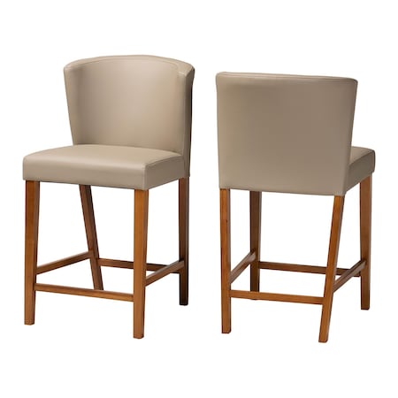 Baxton Studio Mid-century Modern Dark Walnut Wood Grey Faux Leather Pub Stool 121-6630